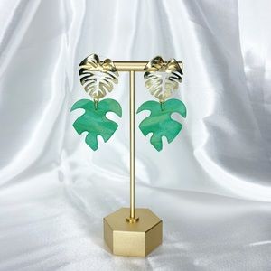 Handmade Monstera Leaf Shape Polymer Clay Dangle Earrings